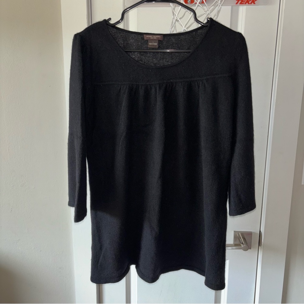 Henri Bendel Women’s Sweater 100% Cashmere Black 3/4 Sleeve  Size L